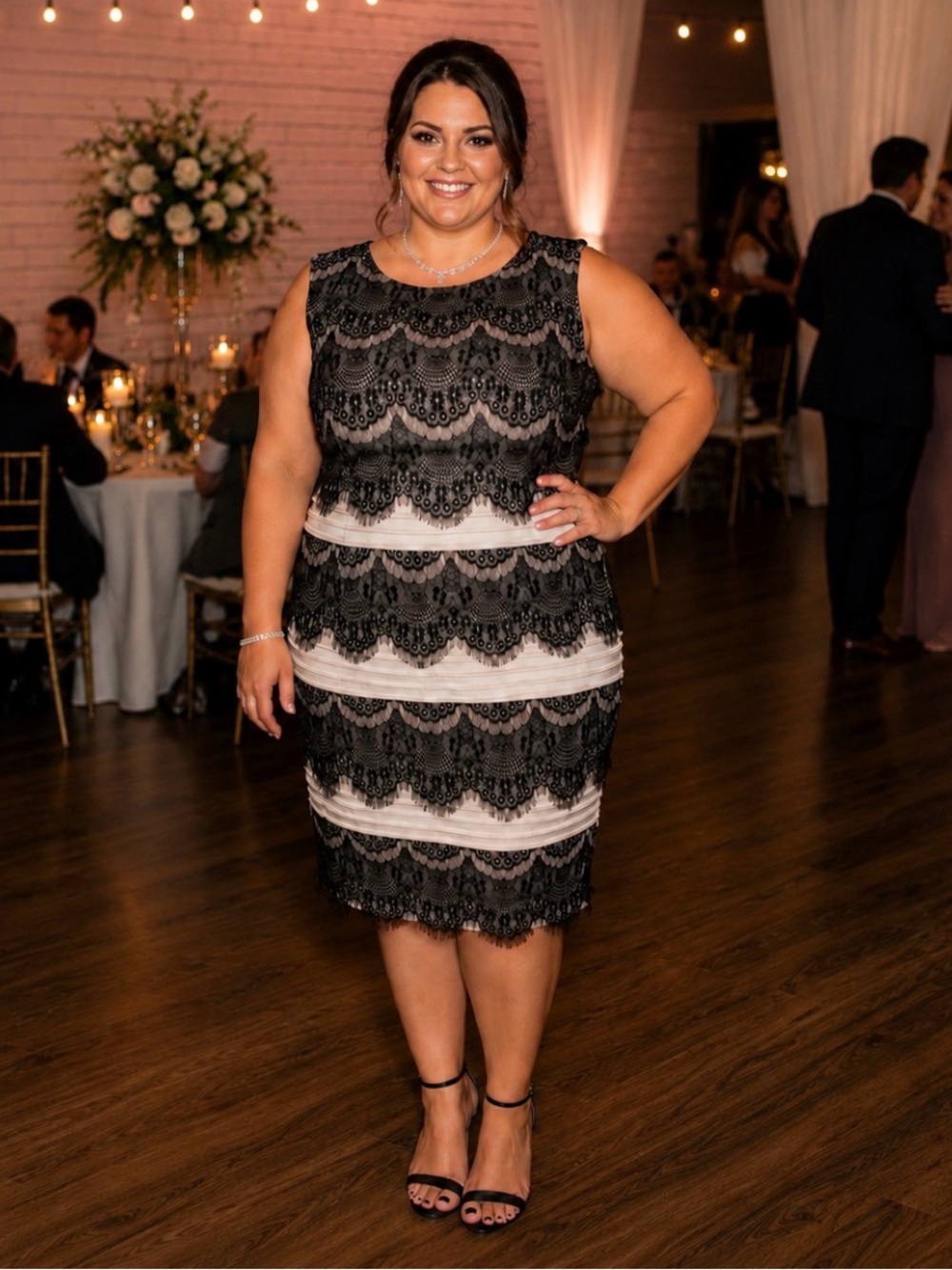 S.L. fashions Sleeveless Black Lace Overlay Dress